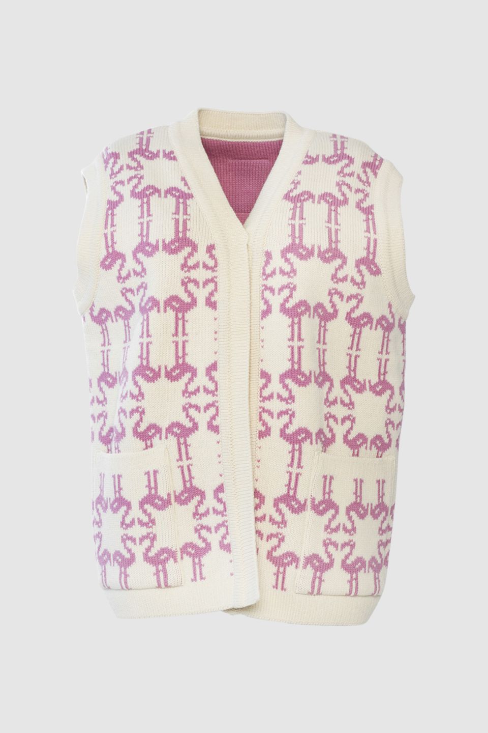 Flamingo reversible merino cardigan vest pink