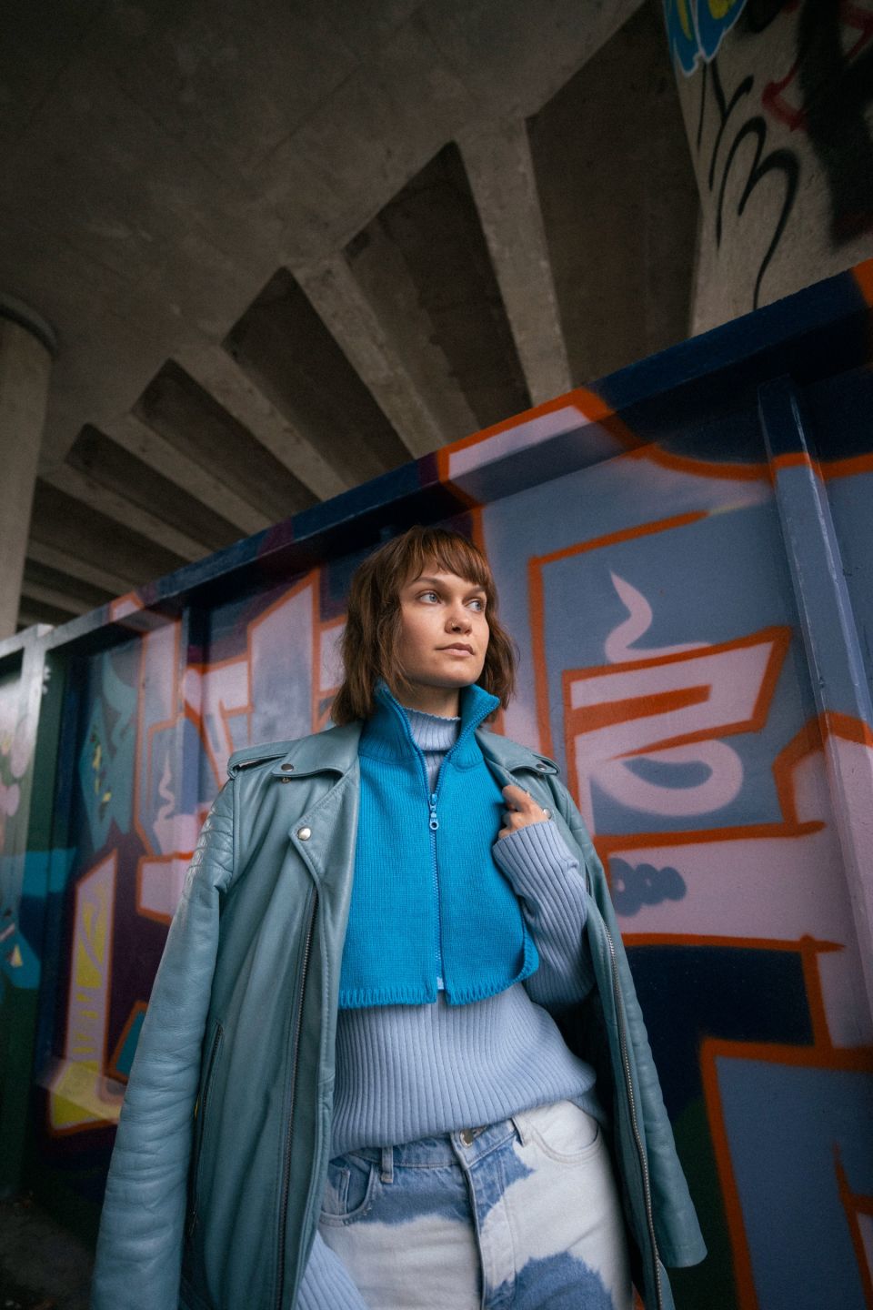 Ami merino full-zip bib azure blue