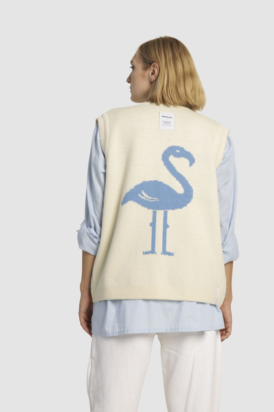 Flamingo reversible merino cardigan vest blue