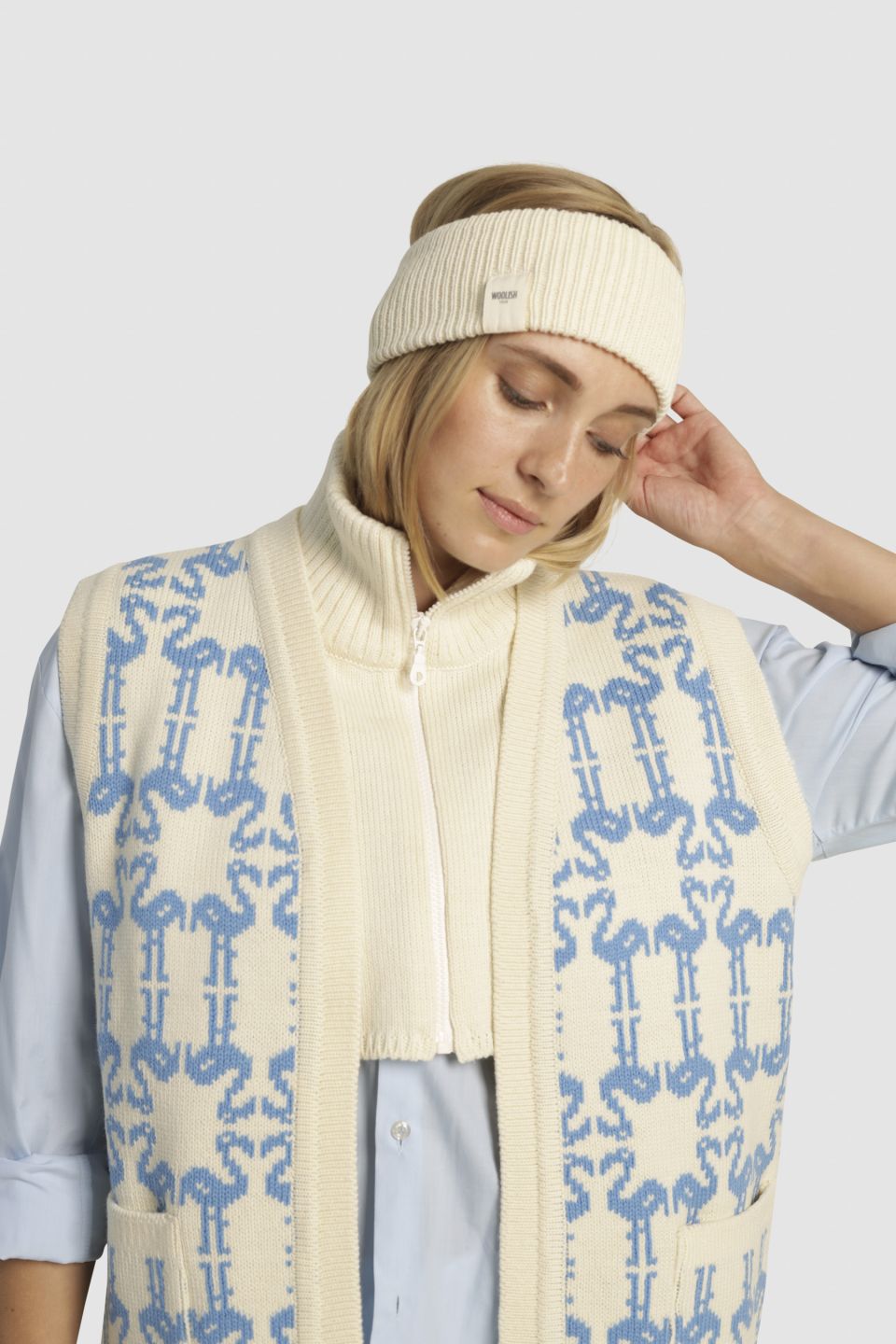 Flamingo reversible merino cardigan vest blue