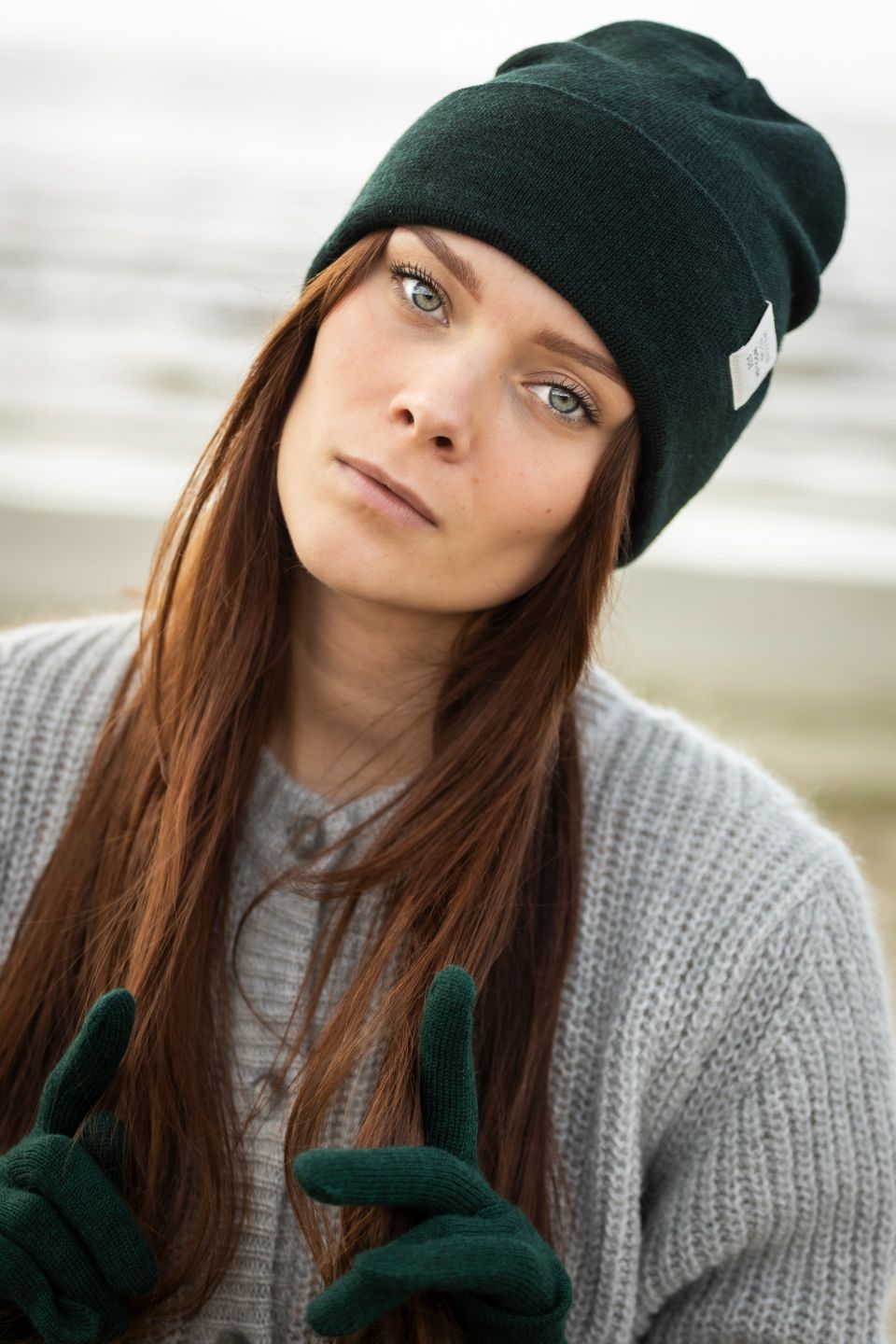 Iki merino beanie emerald green