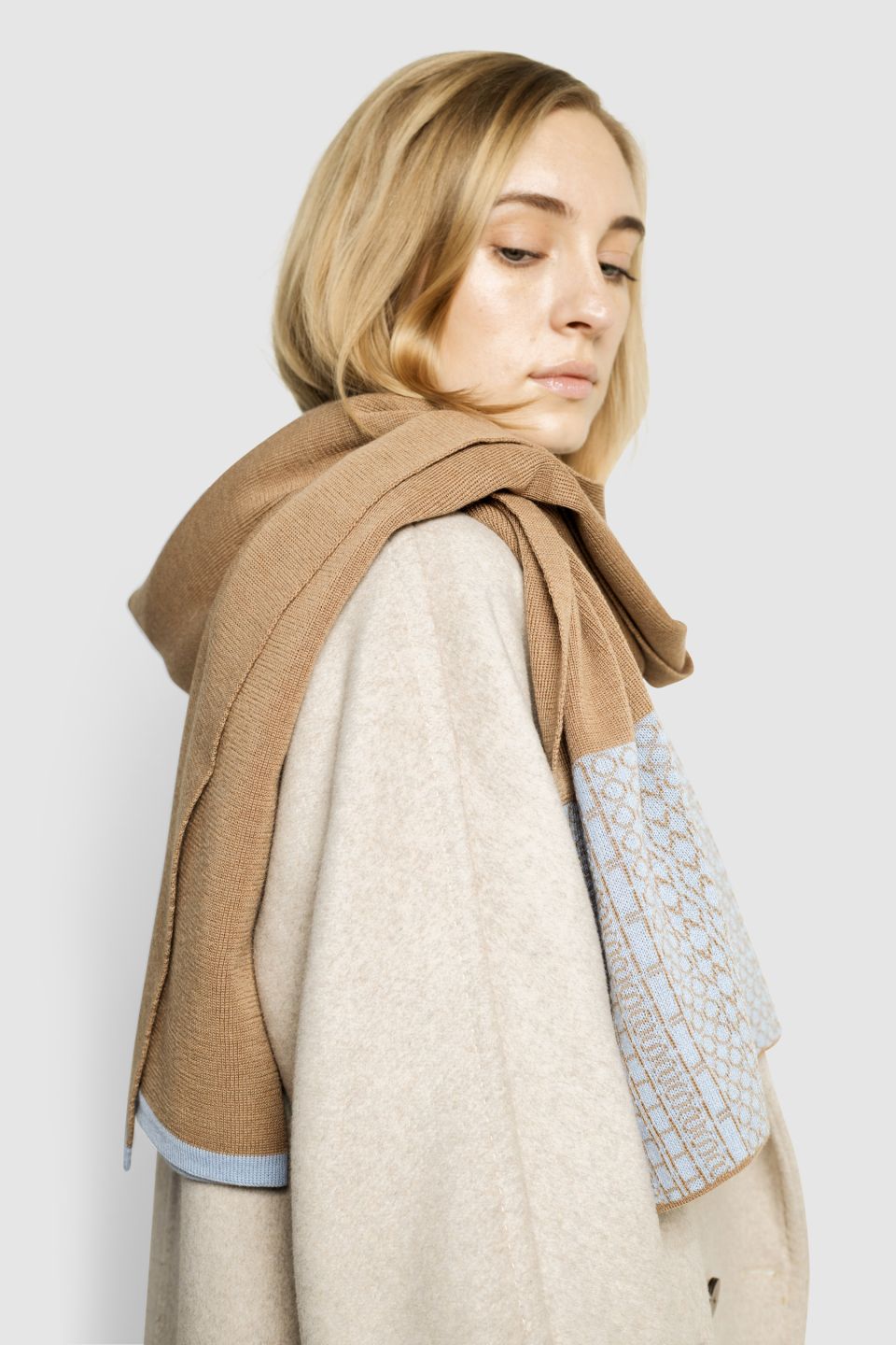Iki merino scarf beige / light blue