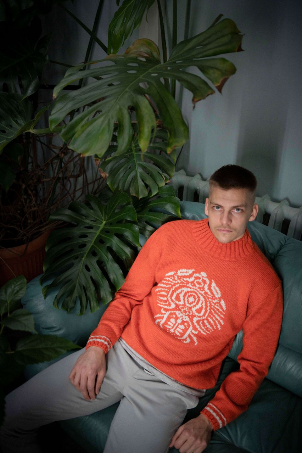 Inkblot ornament merino sweater orange