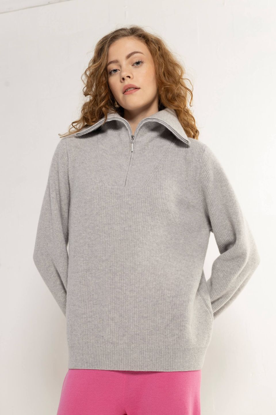 Kea zipper merino sweater light grey