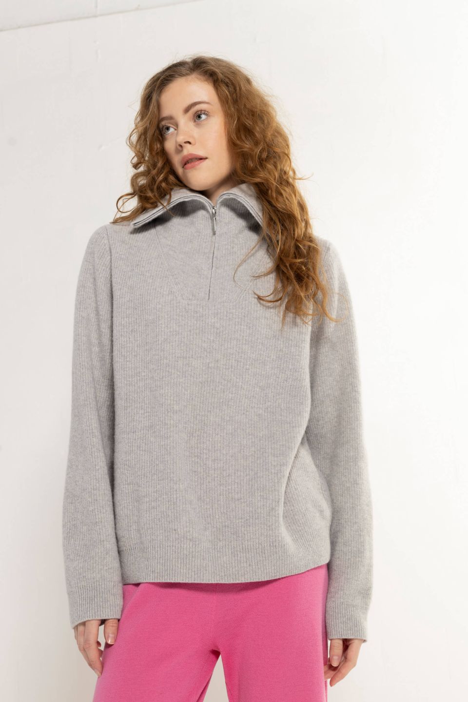 Kea zipper merino sweater light grey