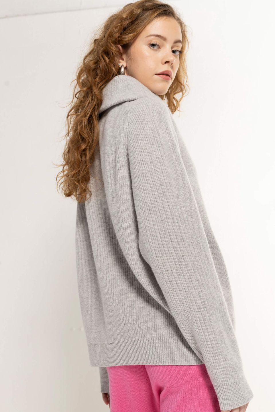 Kea zipper merino sweater light grey