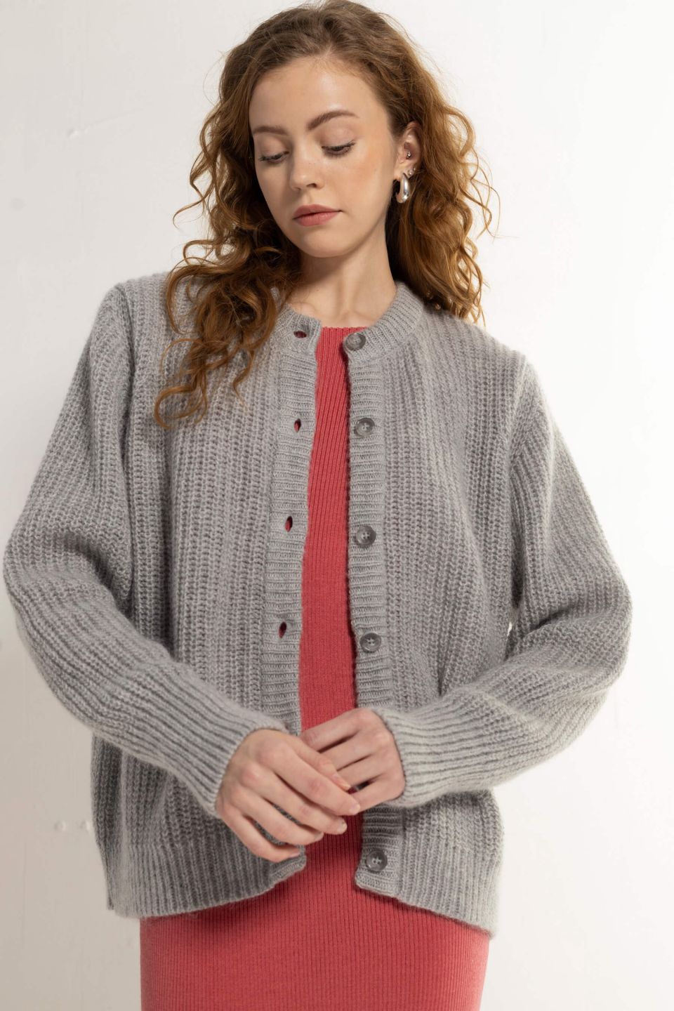 Lola Recycled Wool & Mohair Cardigan Grey