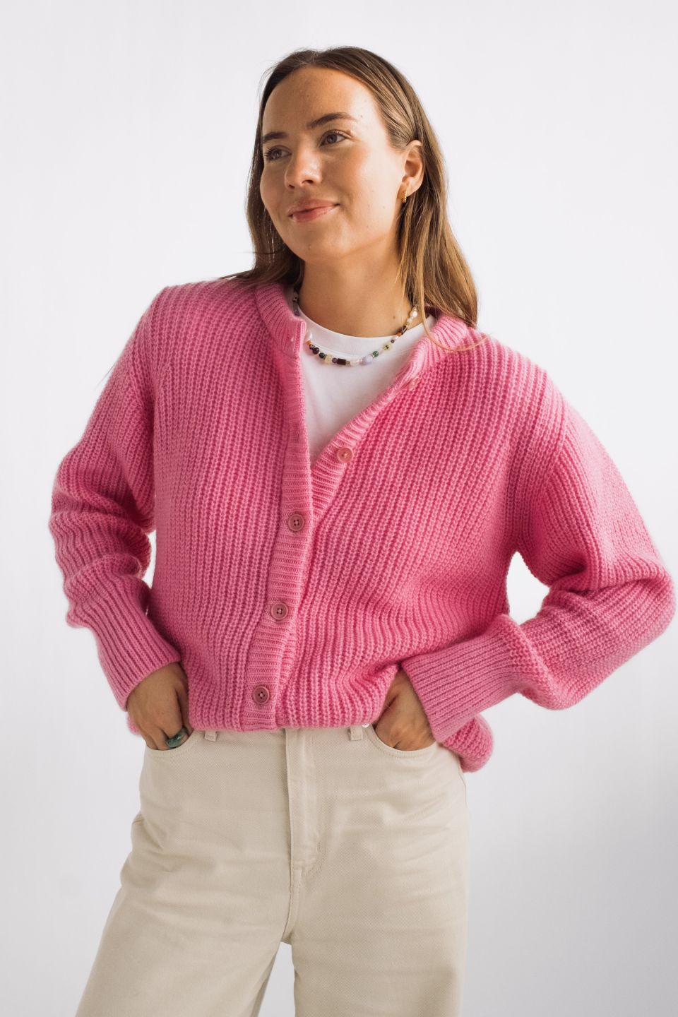 Lola Recycled Wool & Mohair Cardigan Pink