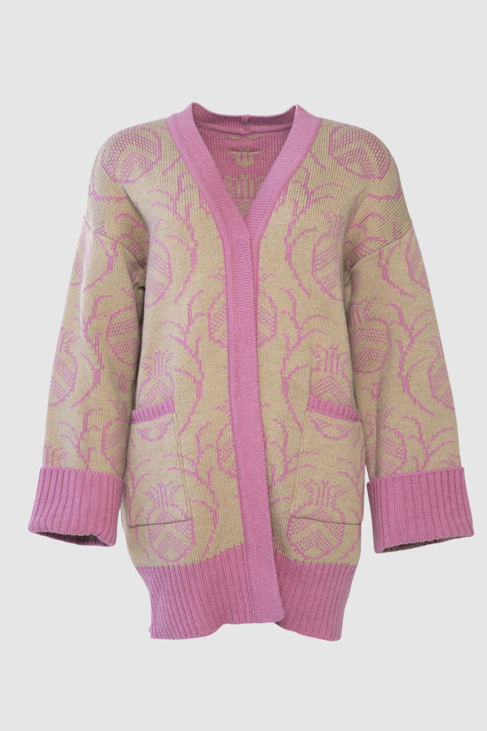 Reversible heavy knit pineapple cardigan beige