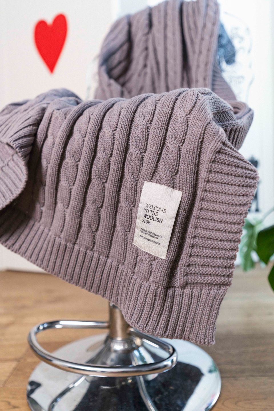 Cable merino throw grey