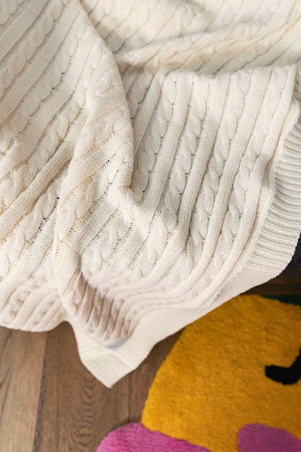 Cable merino throw white