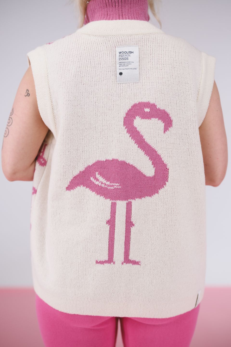 Flamingo reversible merino cardigan vest pink