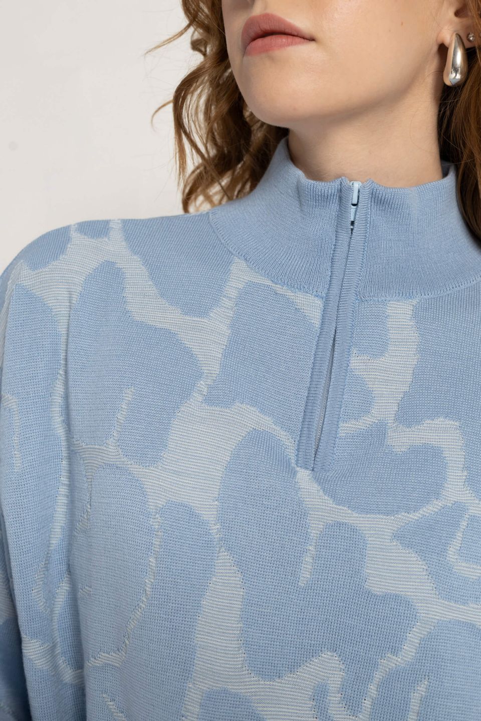 Aura merino zipped sweater light blue