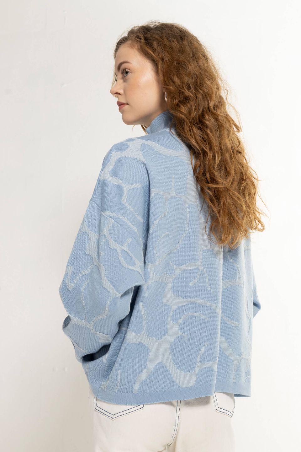 Aura merino zipped sweater light blue