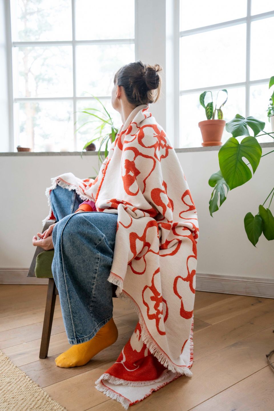 Flora cotton throw orange