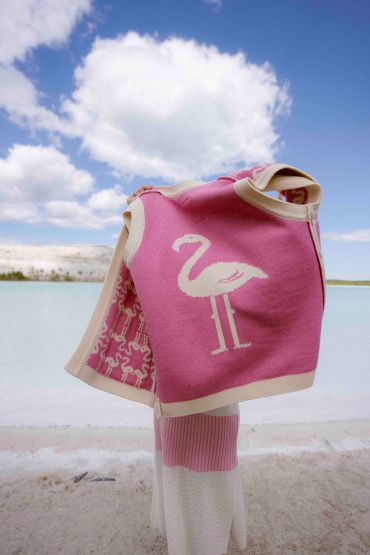 Flamingo reversible merino cardigan vest pink