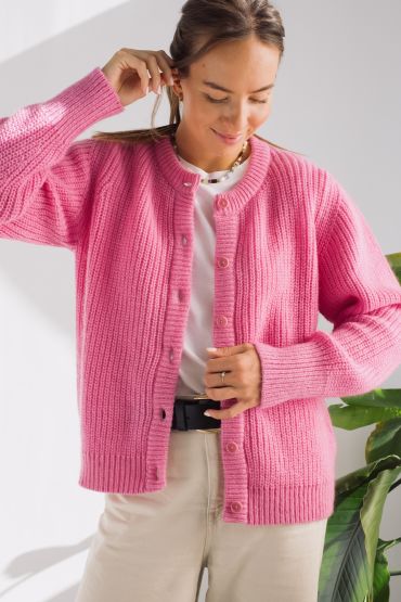 Lola Recycled Wool & Mohair Cardigan Pink
