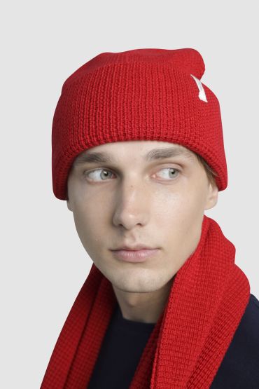 Waffle merino hat red